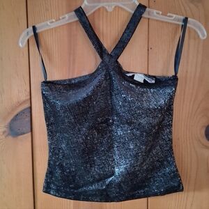 Vintage Necessary Objects Shimmering Black Halter Crop Top